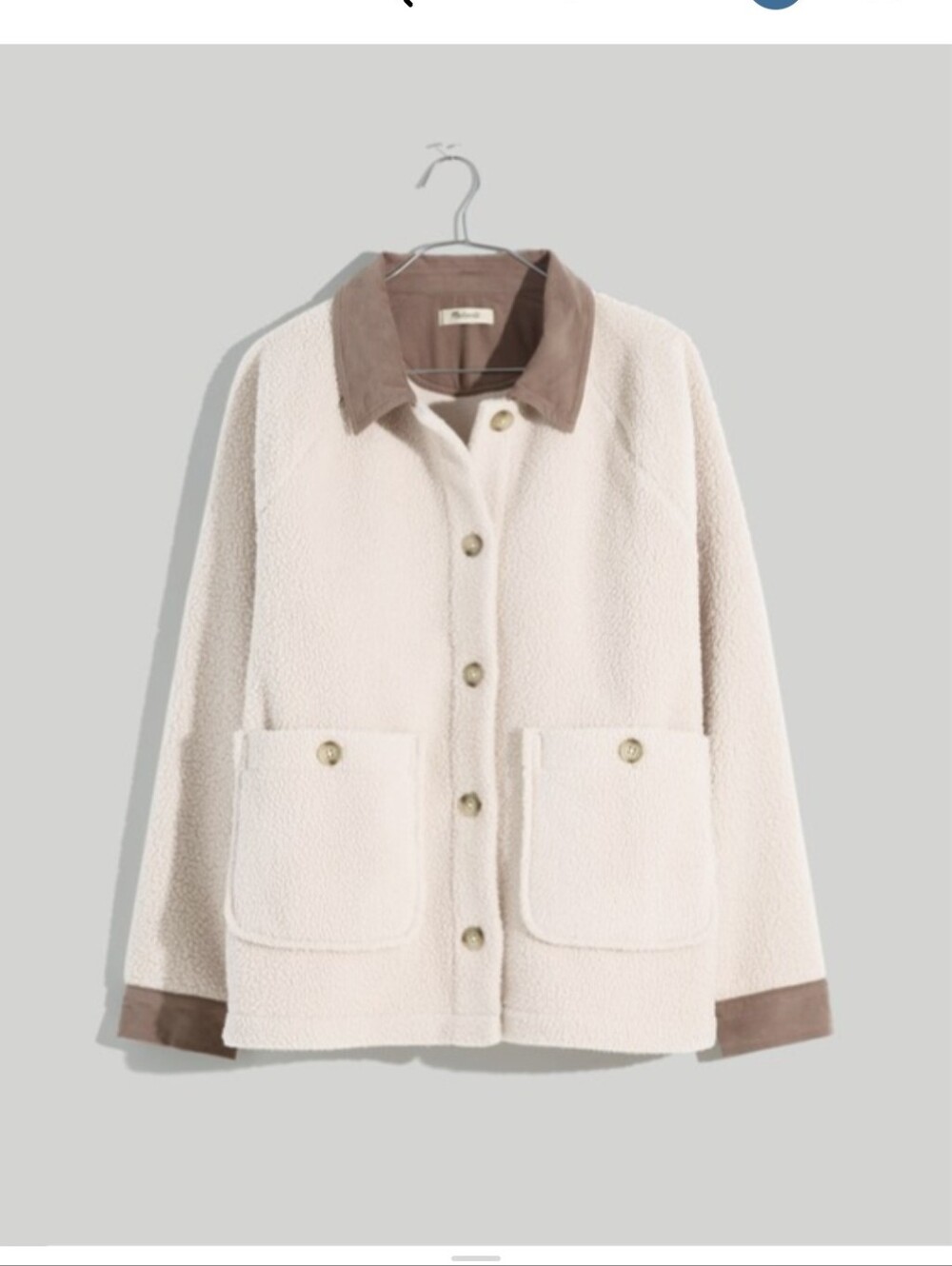Madewell Cream Sherpa Jacket with Brown Corduroy Collar